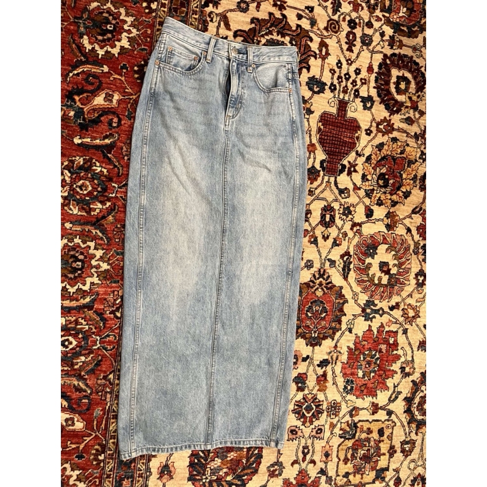 Womens Denim Forum The 90's Pencil Maxi Jean Cotton Side Slit Skirt Size 24